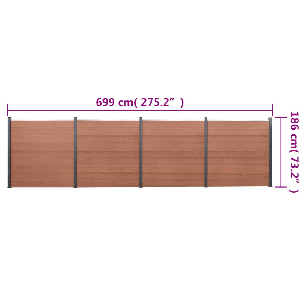 vidaXL Schuttingpaneelset 699x186 cm HKC bruin