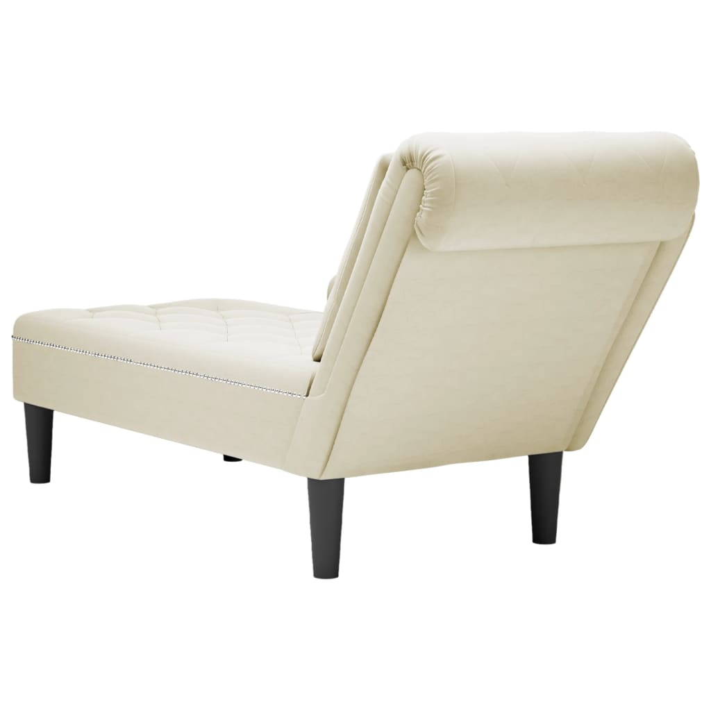 vidaXL Chaise longue met kussen&rechterarmleuning fluweel crèmekleurig