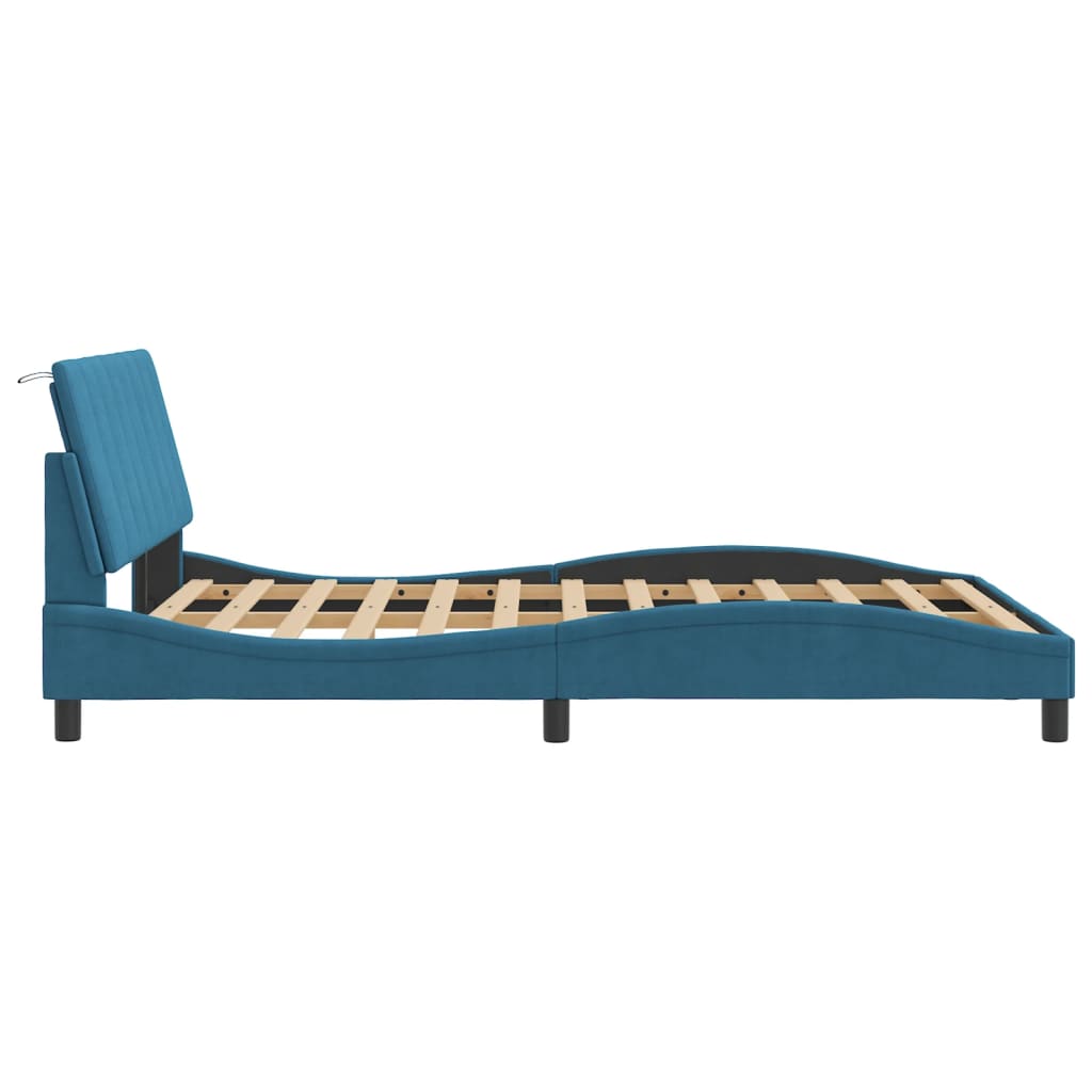 vidaXL Bedframe met hoofdeinde fluweel blauw 140x200 cm