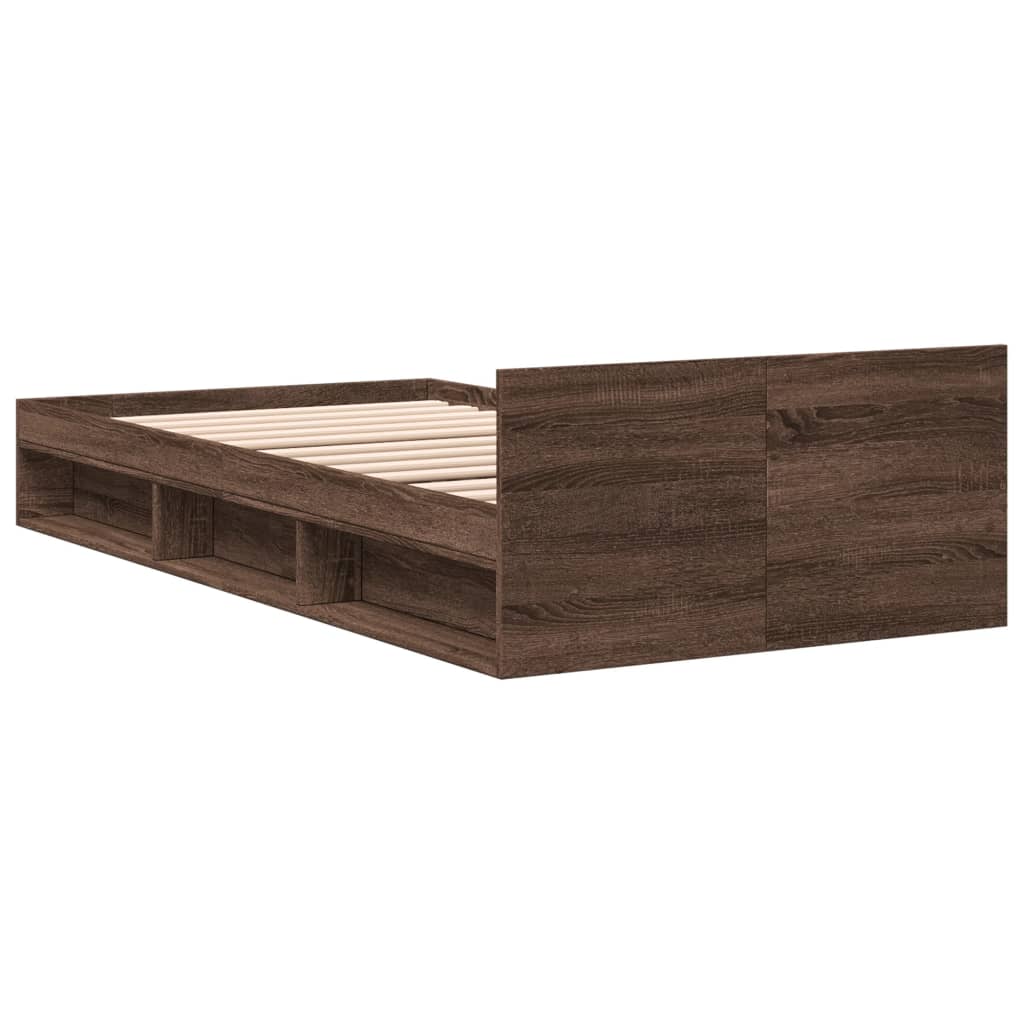 vidaXL Bedframe met lade bewerkt hout bruin eikenkleurig 75x190 cm