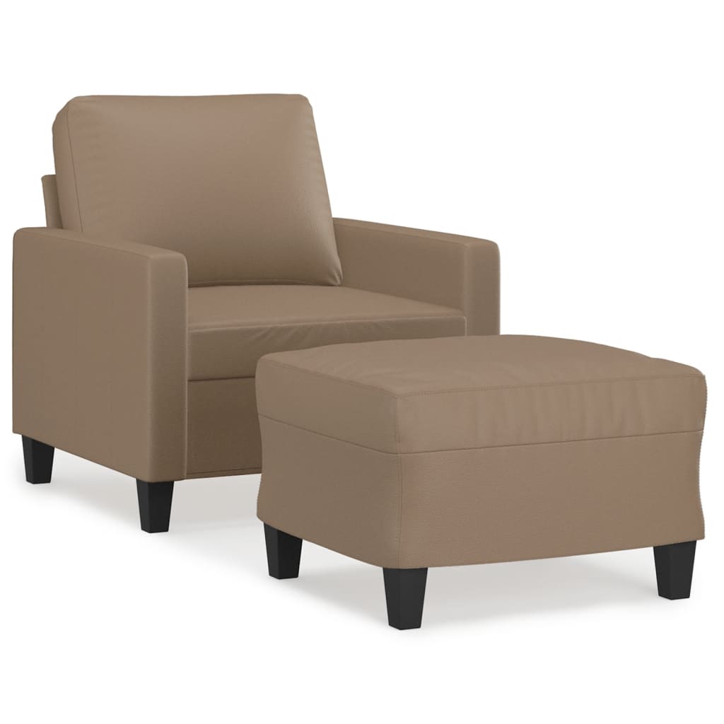 vidaXL Fauteuil met voetenbank 60 cm kunstleer cappuccinokleurig