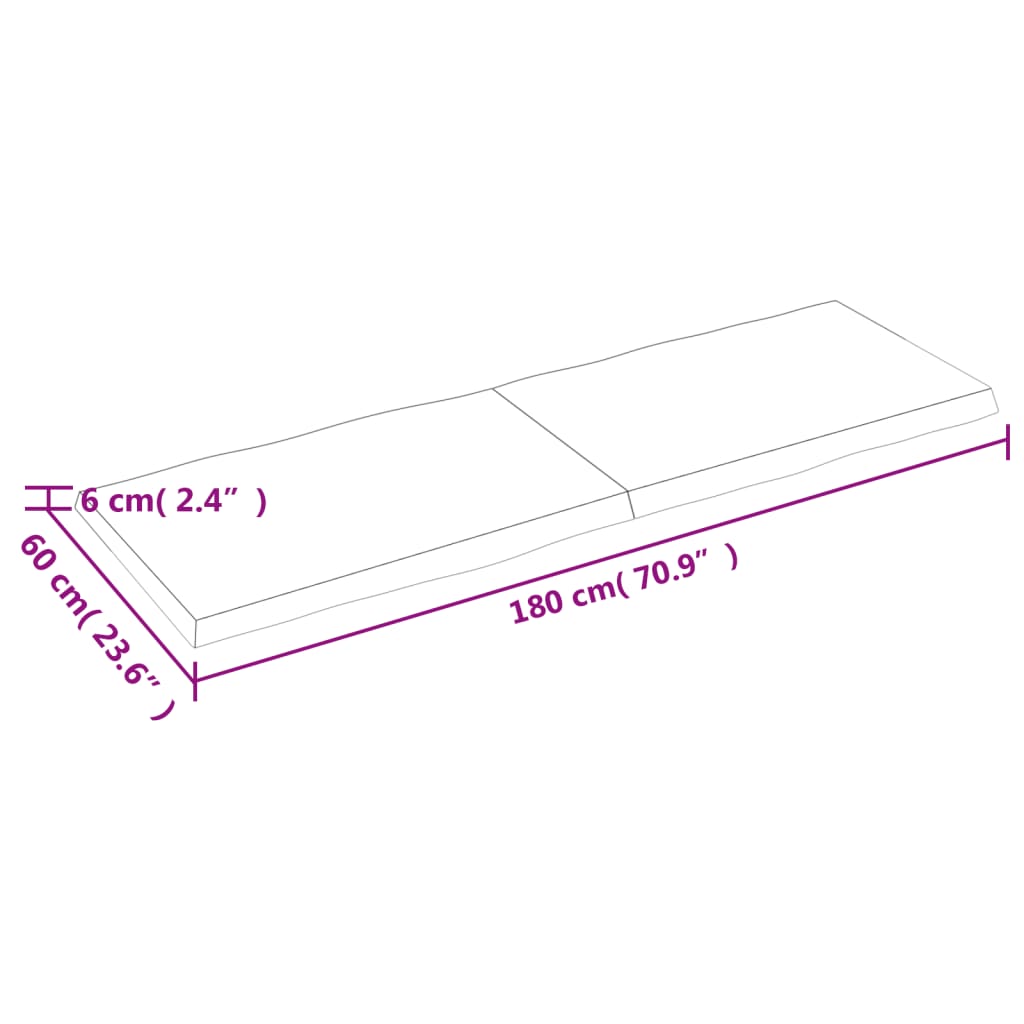 vidaXL Tafelblad natuurlijke rand 180x60x(2-6)cm eikenhout lichtbruin