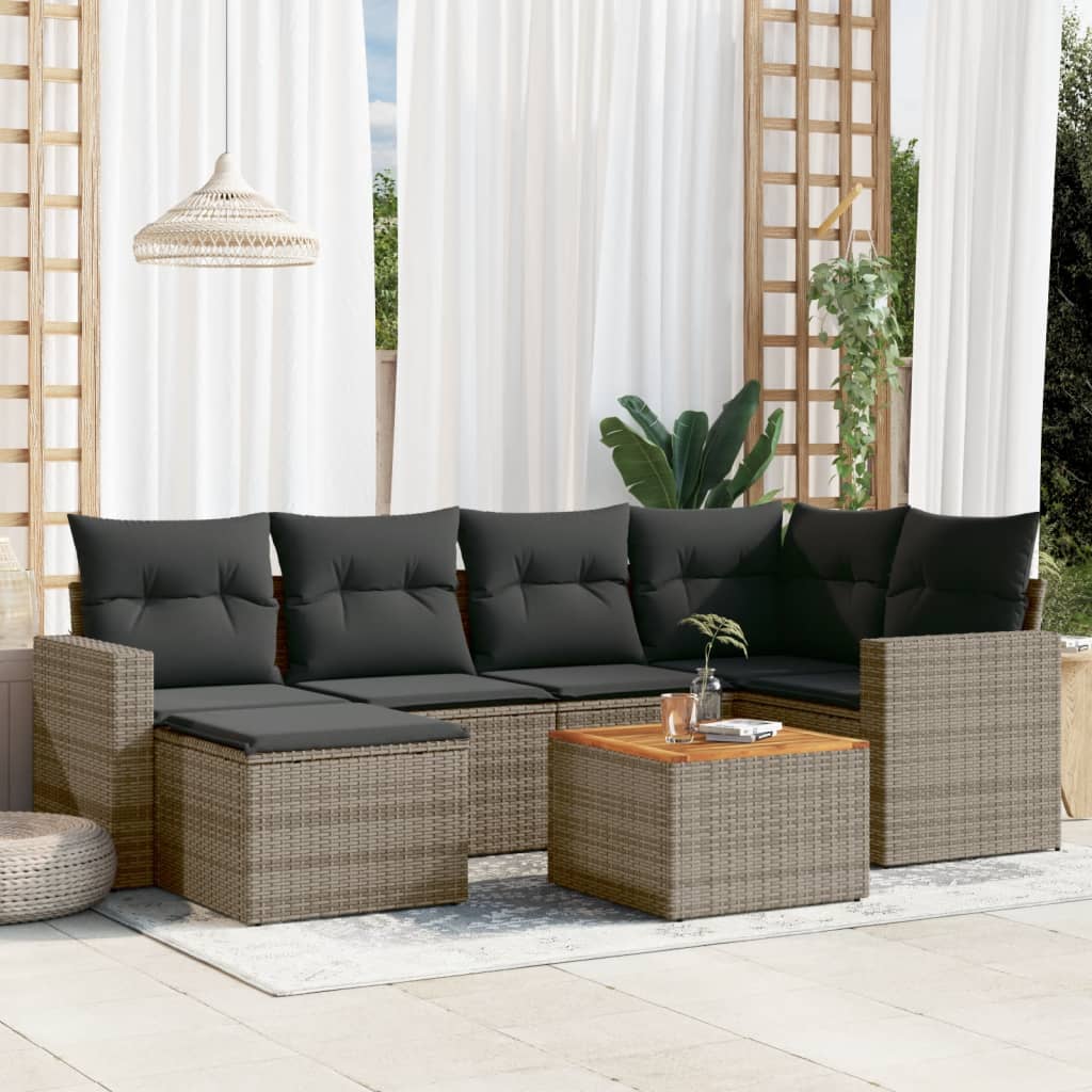 vidaXL 7-delige Loungeset met kussens poly rattan grijs