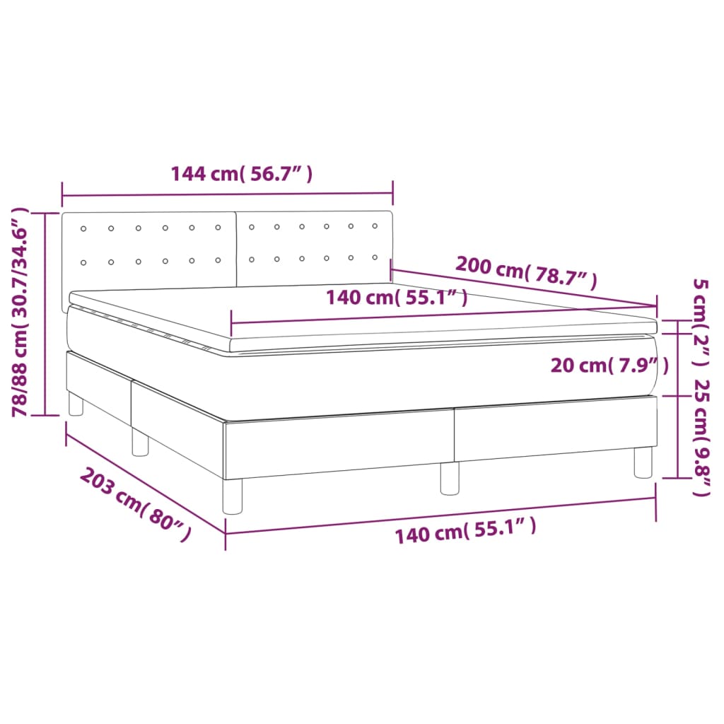 vidaXL Boxspring met matras en LED kunstleer bruin 140x200 cm