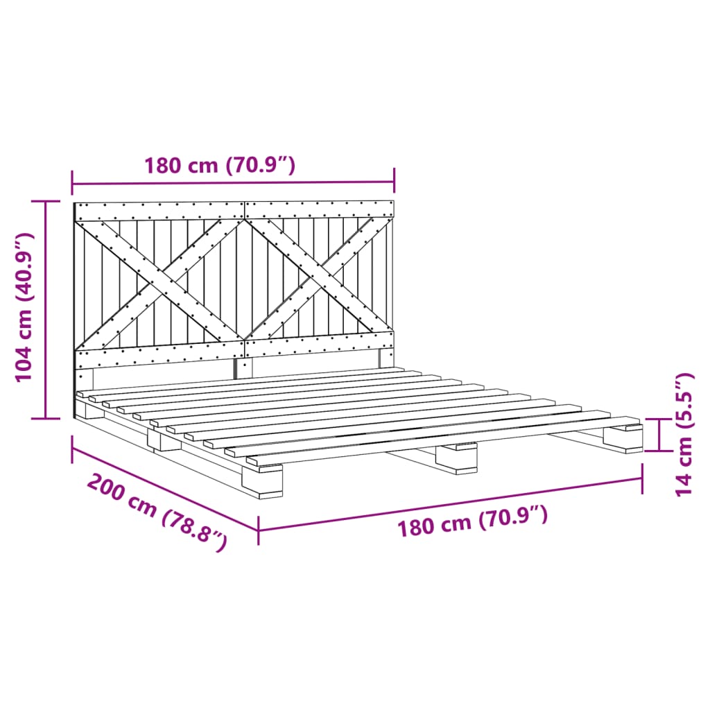 vidaXL Bedframe met hoofdbord massief grenenhout 180x200 cm