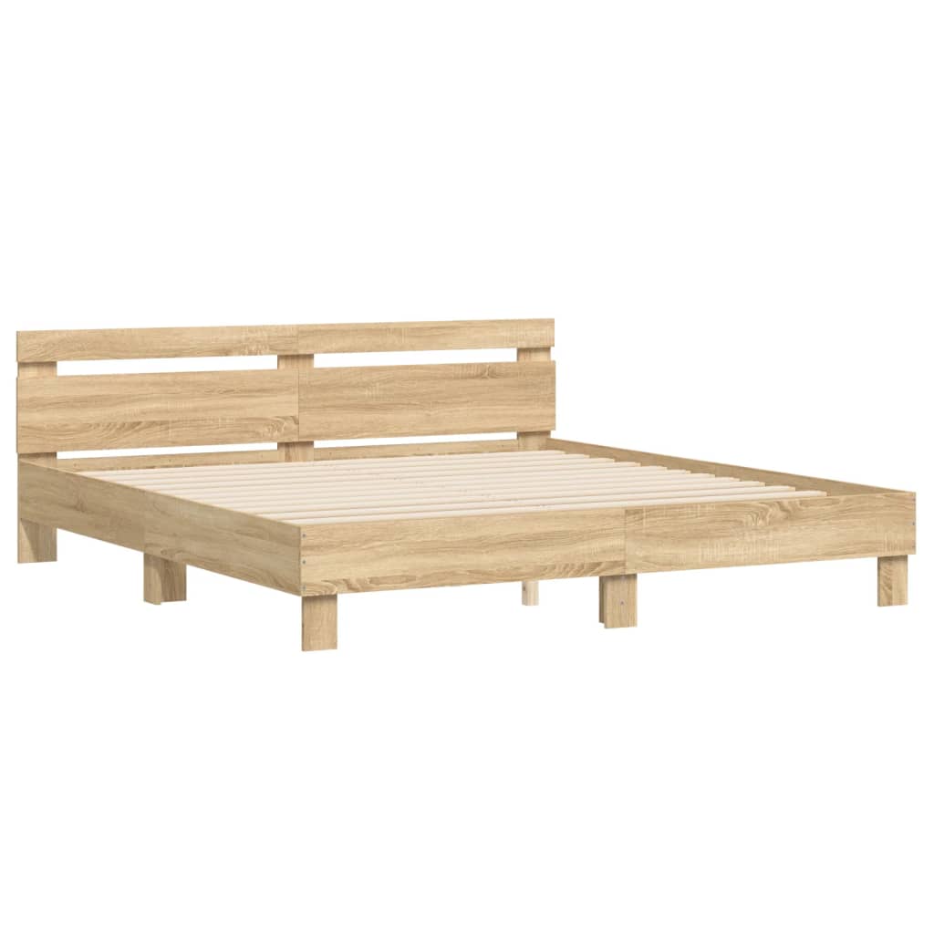 vidaXL Bedframe met hoofdeinde bewerkt hout sonoma eiken 200x200 cm