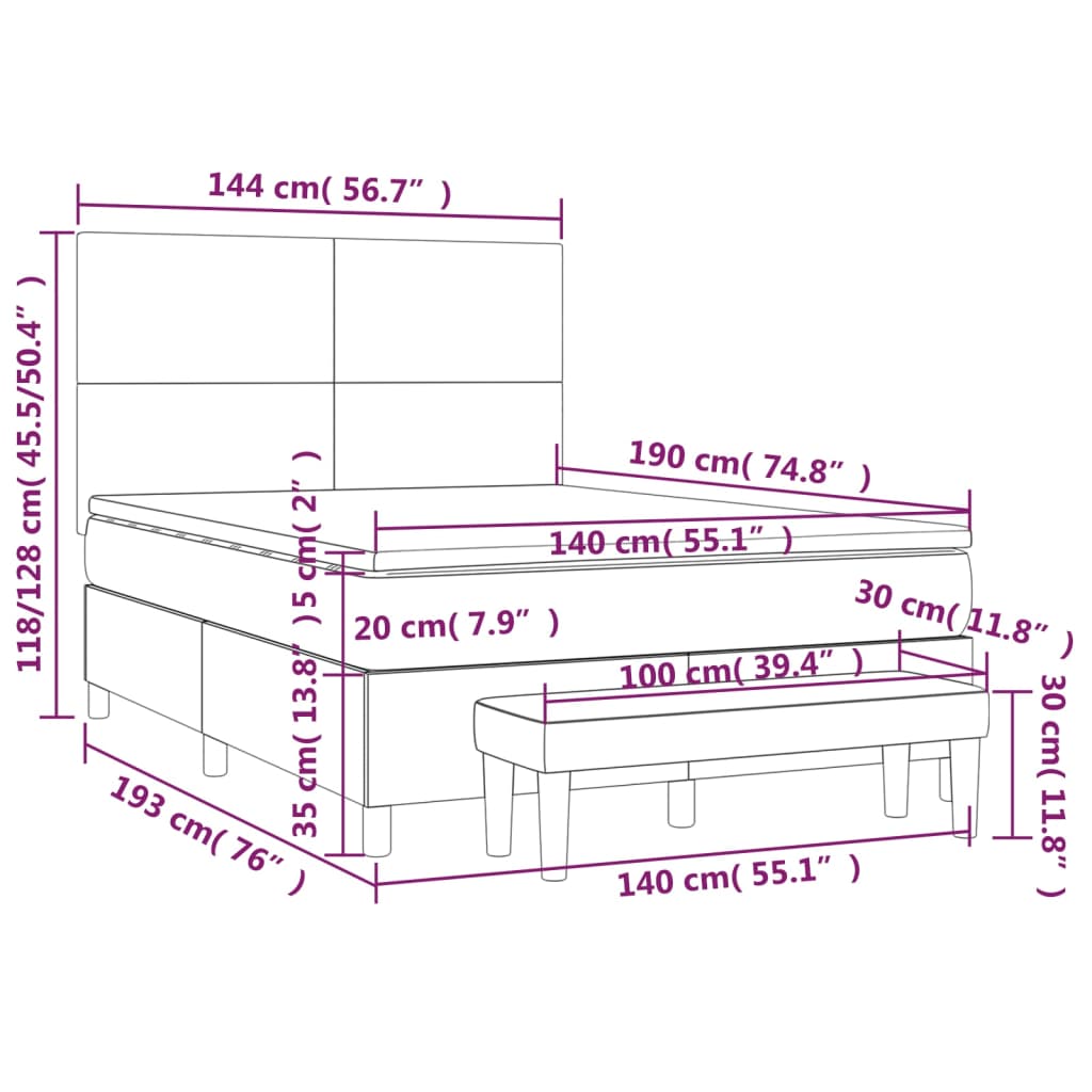 vidaXL Boxspring met matras stof crèmekleurig 140x190 cm