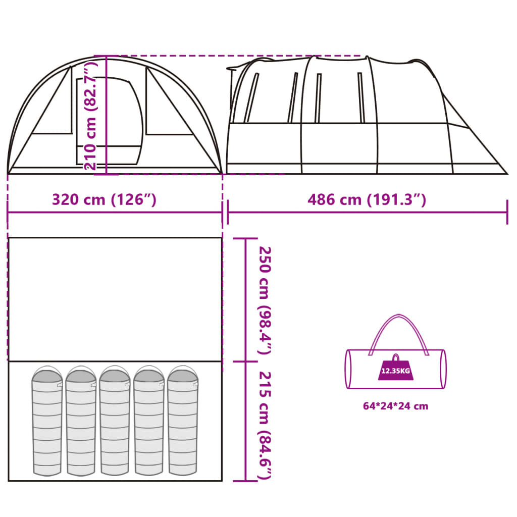 vidaXL Tunneltent 5-persoons waterdicht blauw