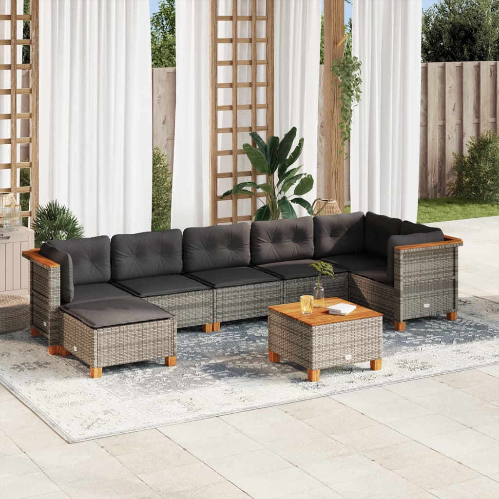 vidaXL 8-delige Loungeset met kussens poly rattan grijs