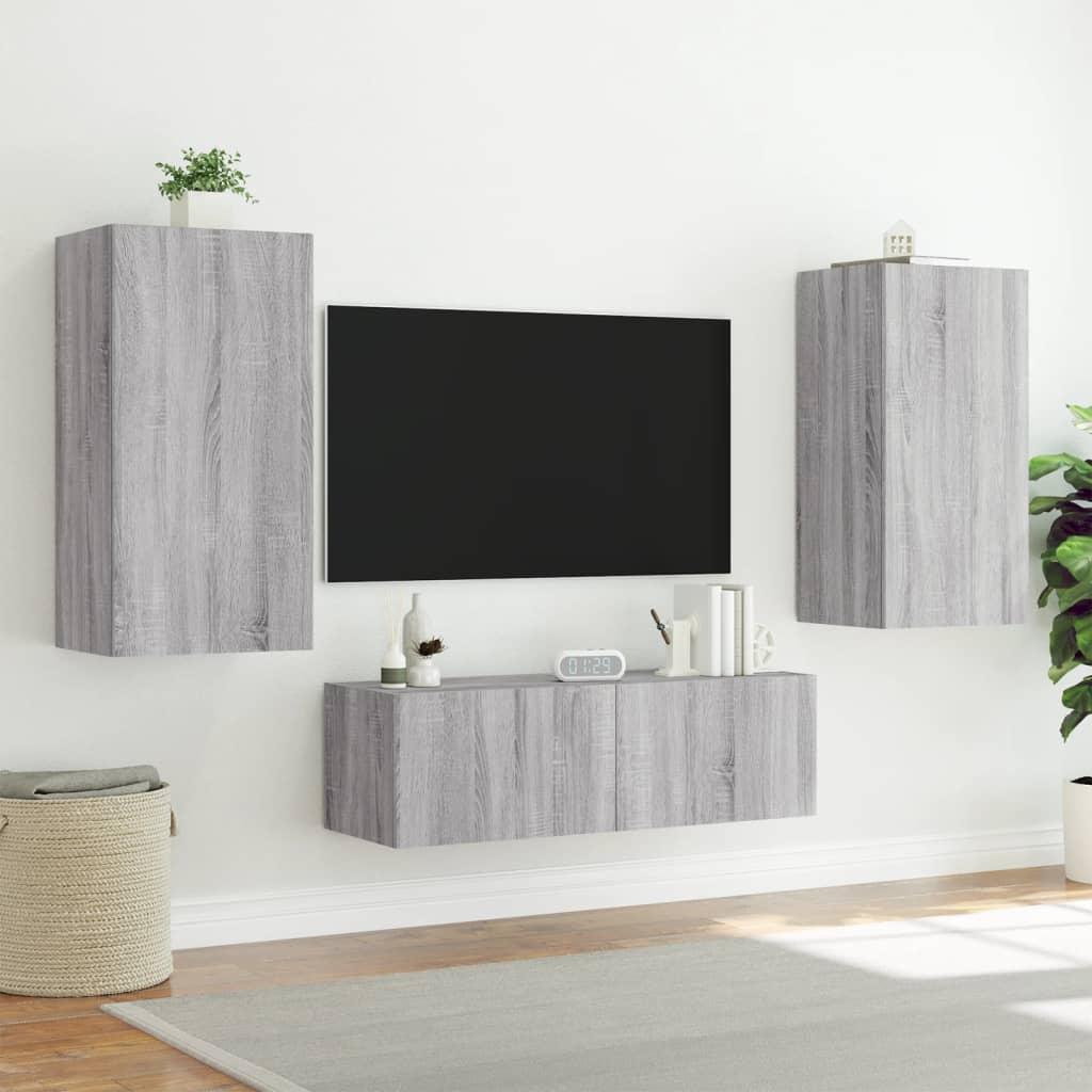 vidaXL 3-delige tv-wandmeubelset met LED-verlichting grijs sonoma