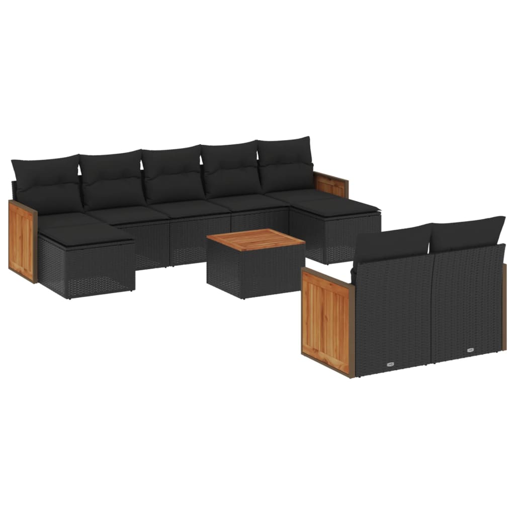 vidaXL 10-delige Loungeset met kussens poly rattan zwart