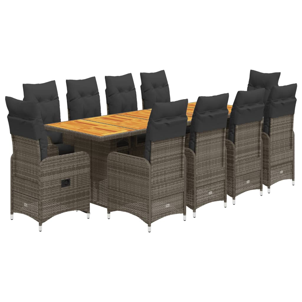 vidaXL 11-delige Bistroset met kussens poly rattan grijs