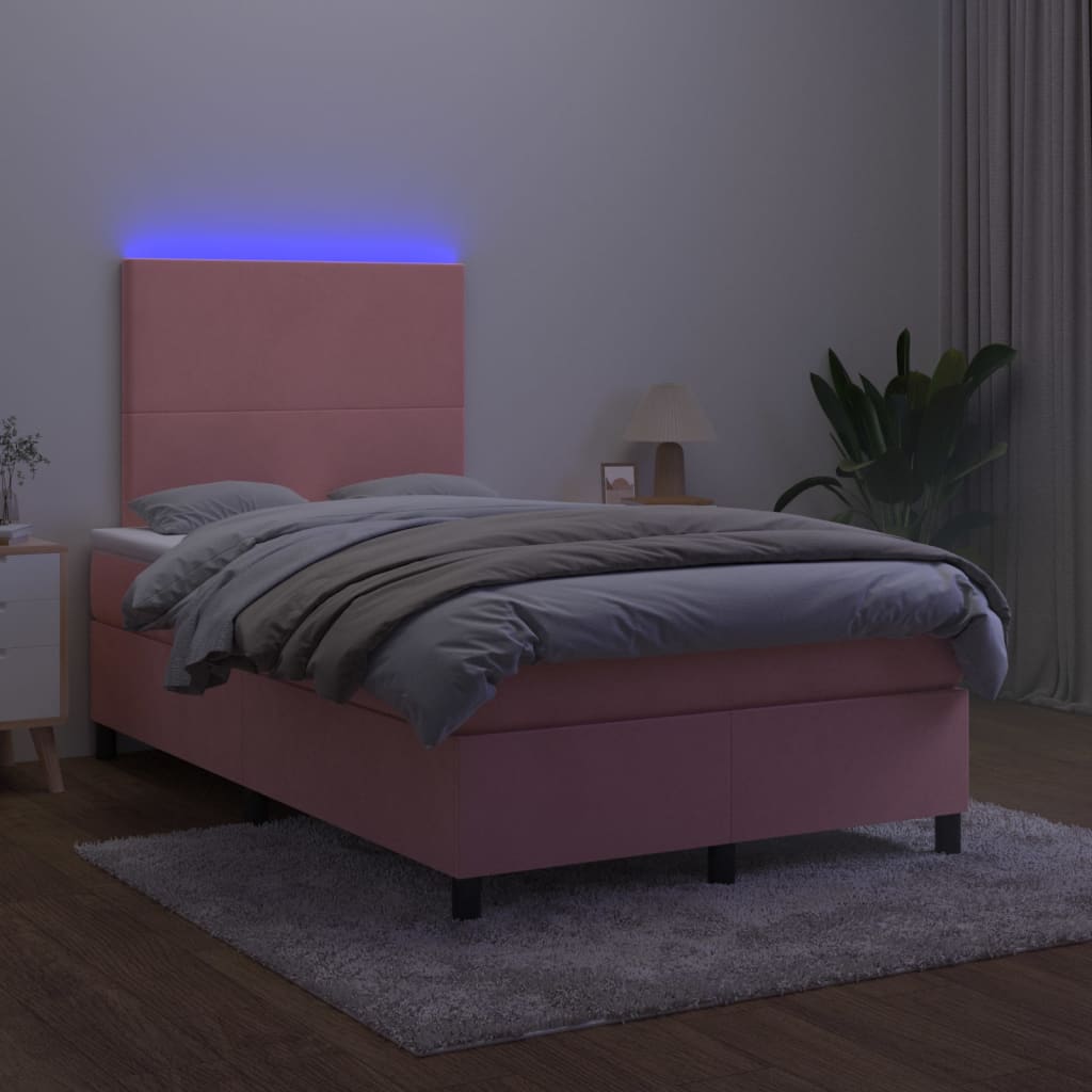 vidaXL Boxspring met matras en LED fluweel roze 120x200 cm