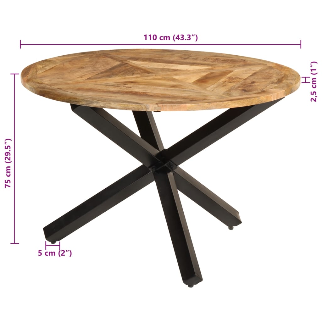 vidaXL Eettafel Ø110x76 cm massief ruw mangohout