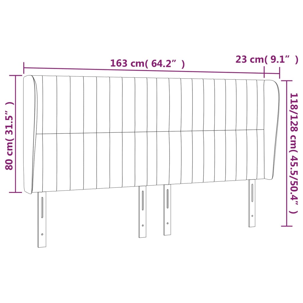 vidaXL Hoofdbord met randen 163x23x118/128 cm fluweel donkergroen