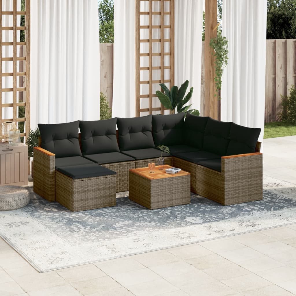 vidaXL 8-delige Loungeset met kussens poly rattan grijs