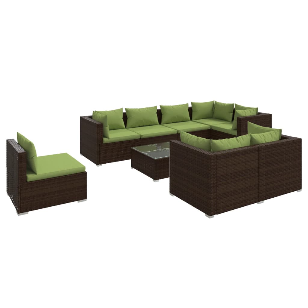 vidaXL 9-delige Loungeset met kussens poly rattan bruin