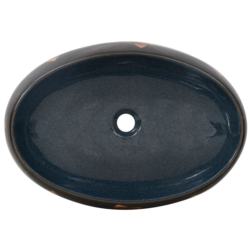 vidaXL Opzetwasbak ovaal 59x40x15 cm keramiek zwart en blauw