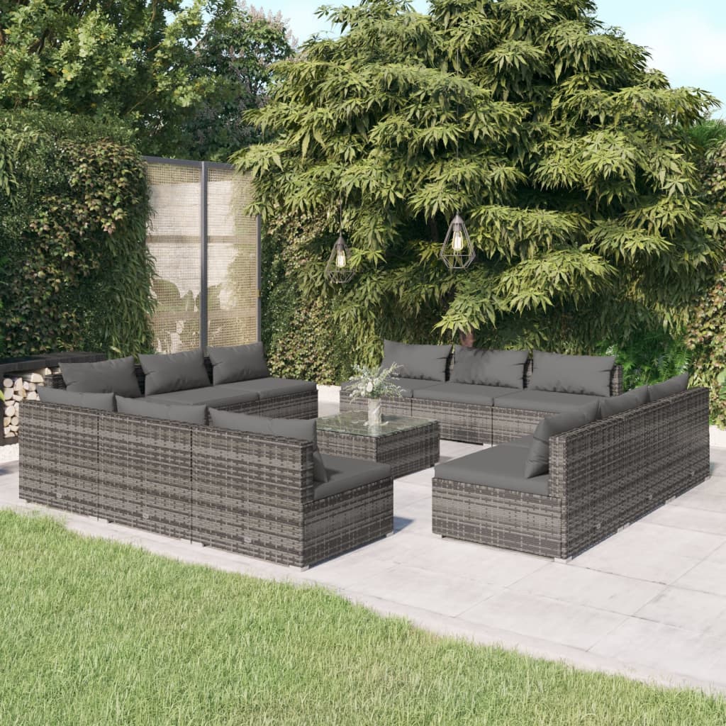 vidaXL 13-delige Loungeset met kussens poly rattan grijs