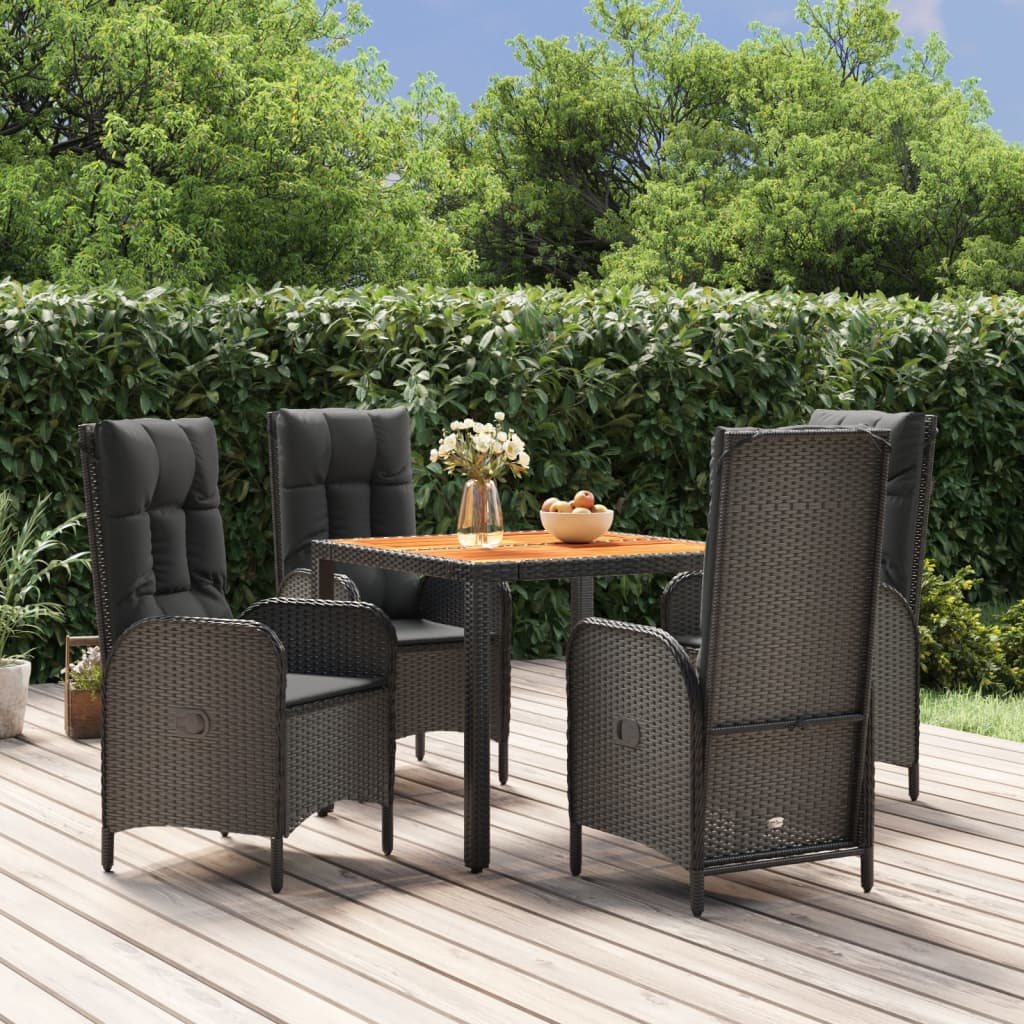 vidaXL 5-delige Tuinset met kussens poly rattan zwart