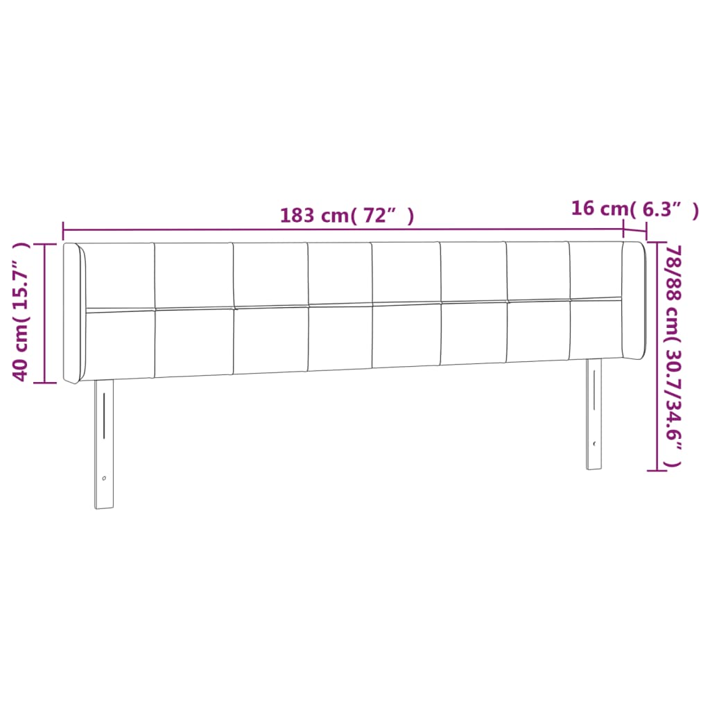 vidaXL Hoofdbord LED 183x16x78/88 cm fluweel zwart