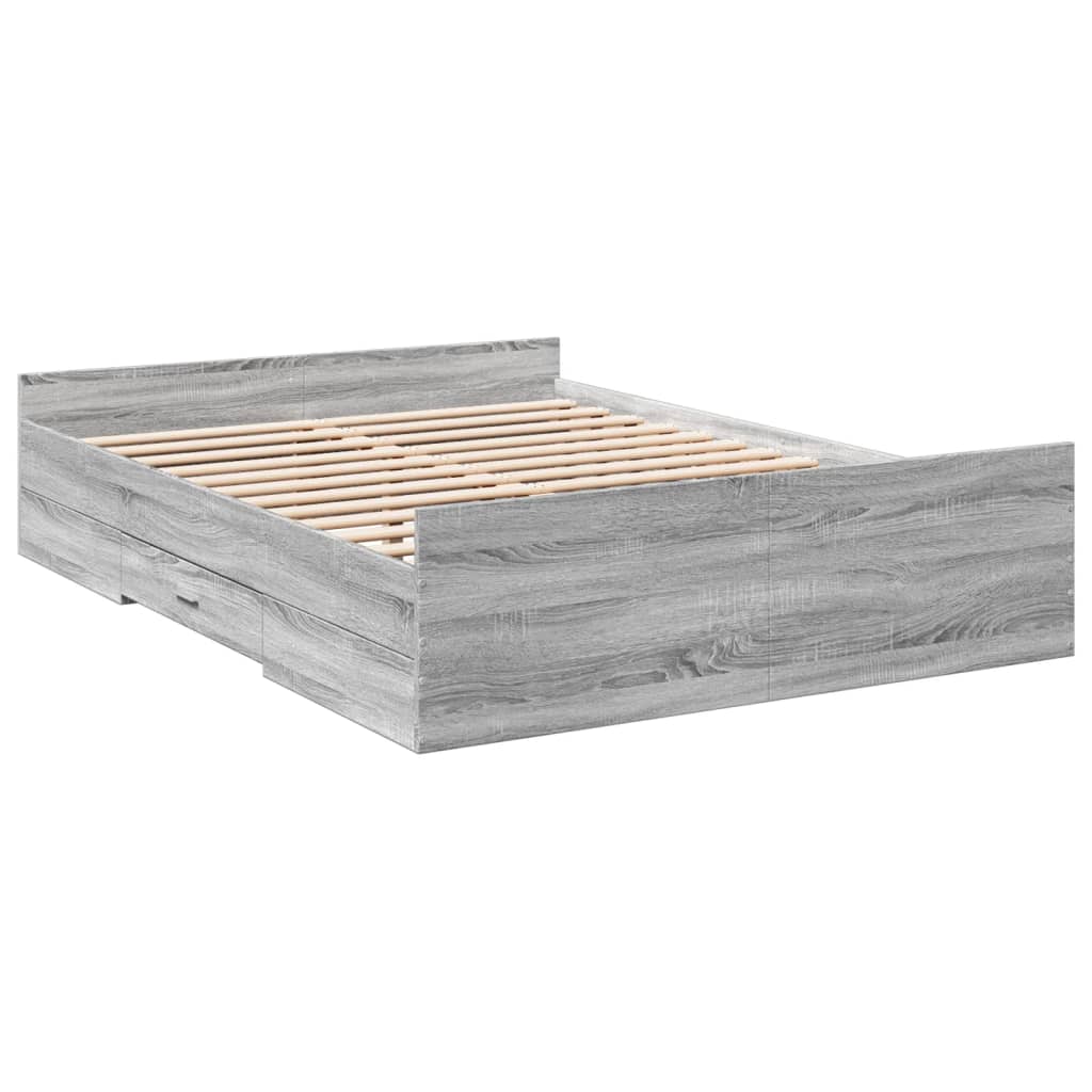 vidaXL Bedframe met lades bewerkt hout grijs sonoma eiken 140x190 cm