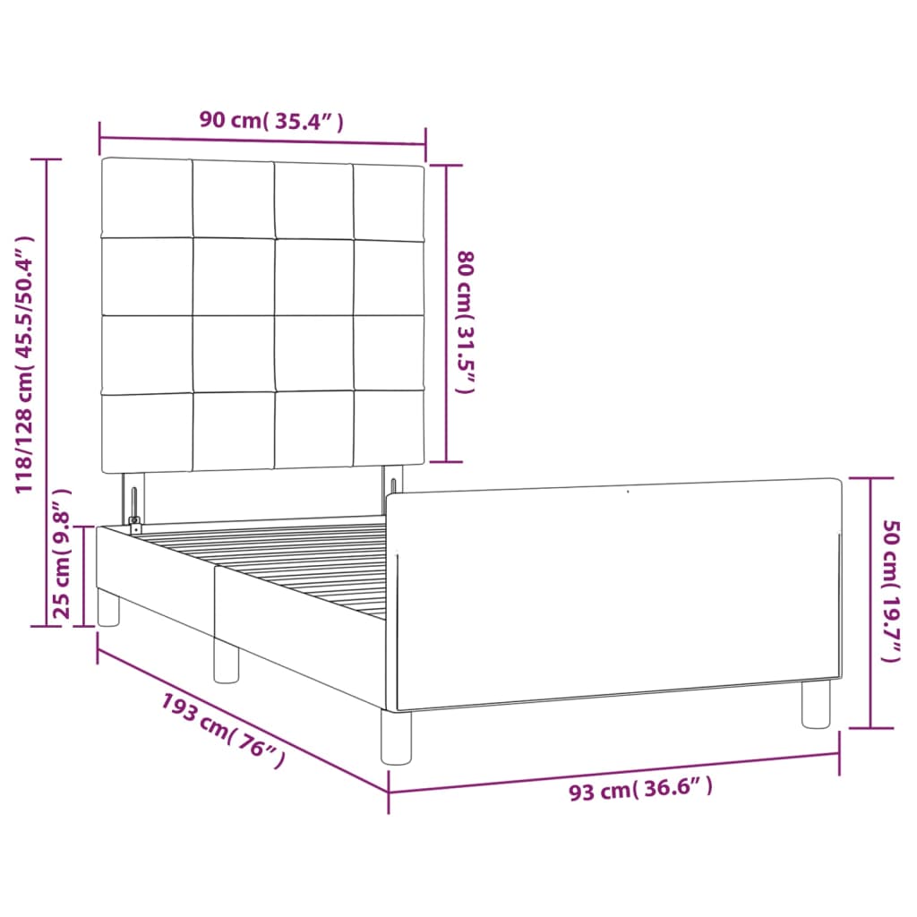 vidaXL Bedframe met hoofdeinde stof zwart 90x190 cm