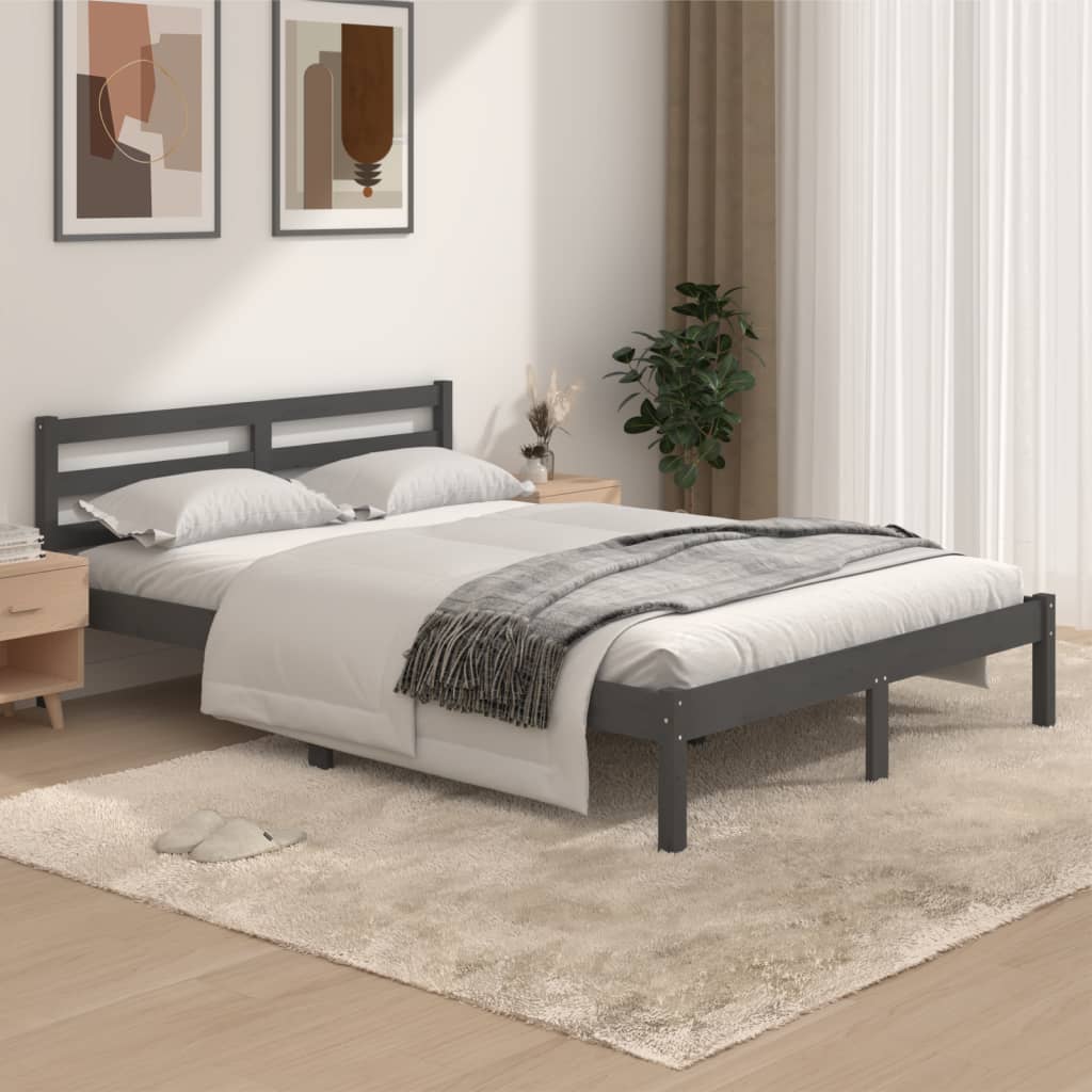 vidaXL Bedframe massief grenenhout grijs 135x190 cm