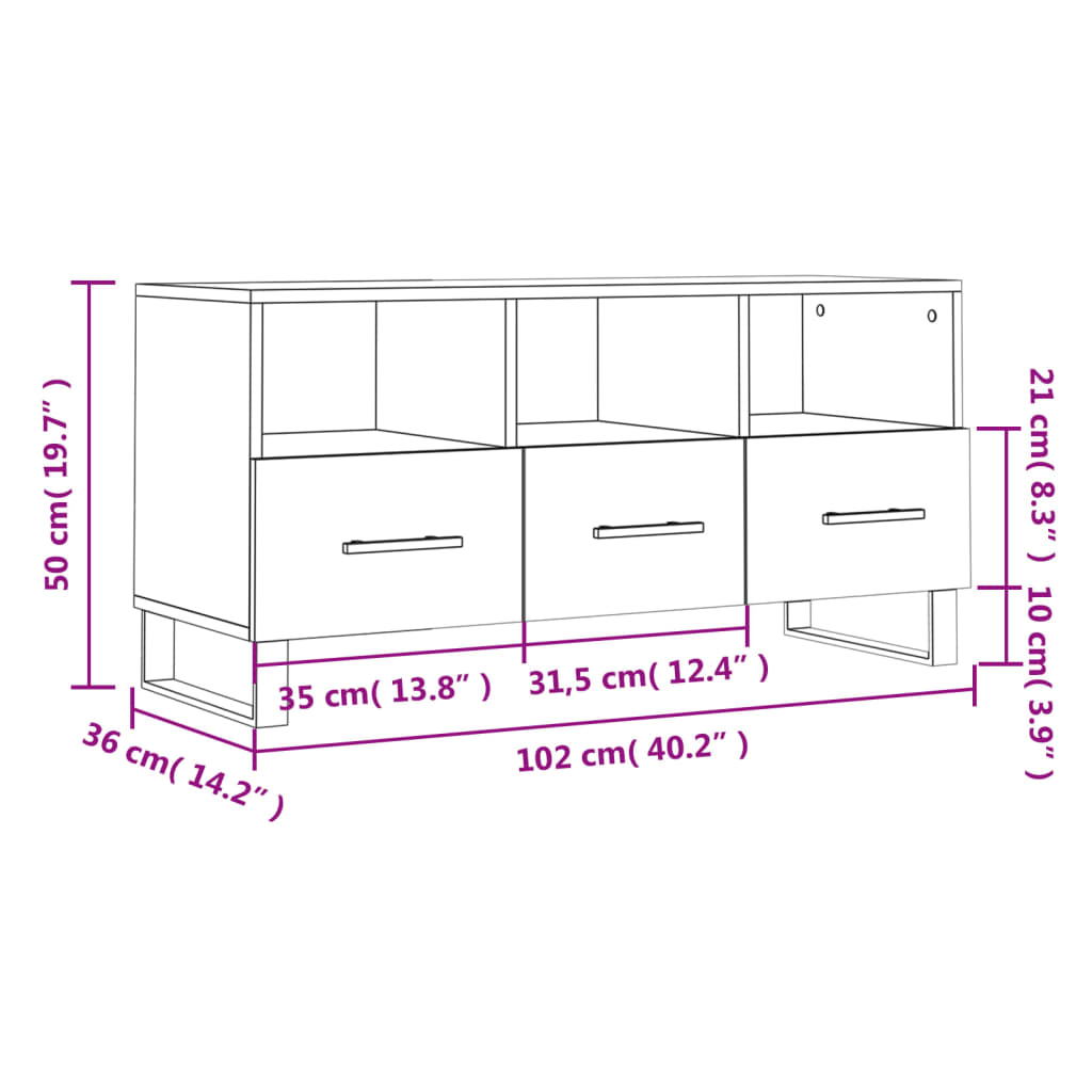 vidaXL Tv-meubel 102x36x50 cm bewerkt hout hoogglans wit