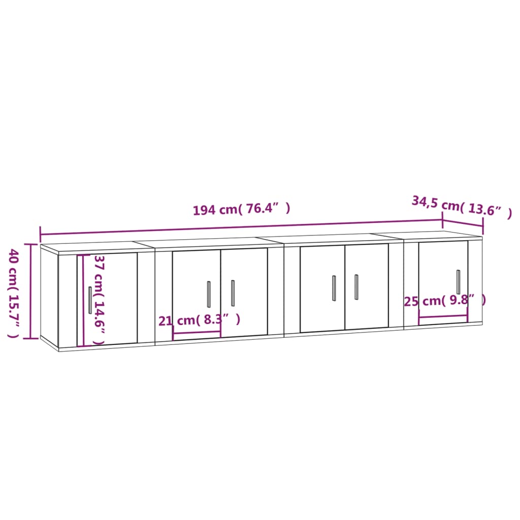 vidaXL 4-delige Tv-meubelset bewerkt hout hoogglans wit