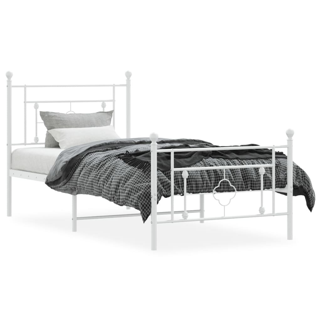 vidaXL Bedframe met hoofd- en voeteneinde metaal wit 100x200 cm