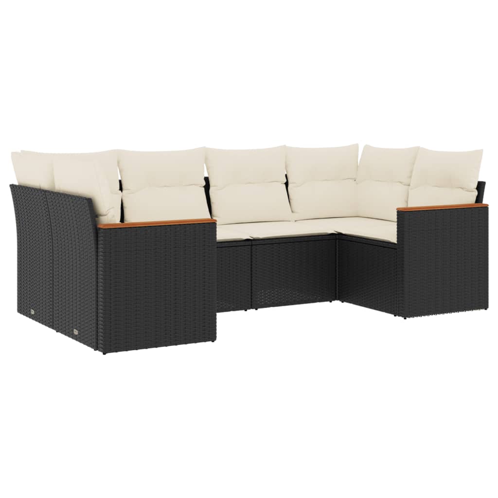 vidaXL 6-delige Loungeset met kussens poly rattan zwart