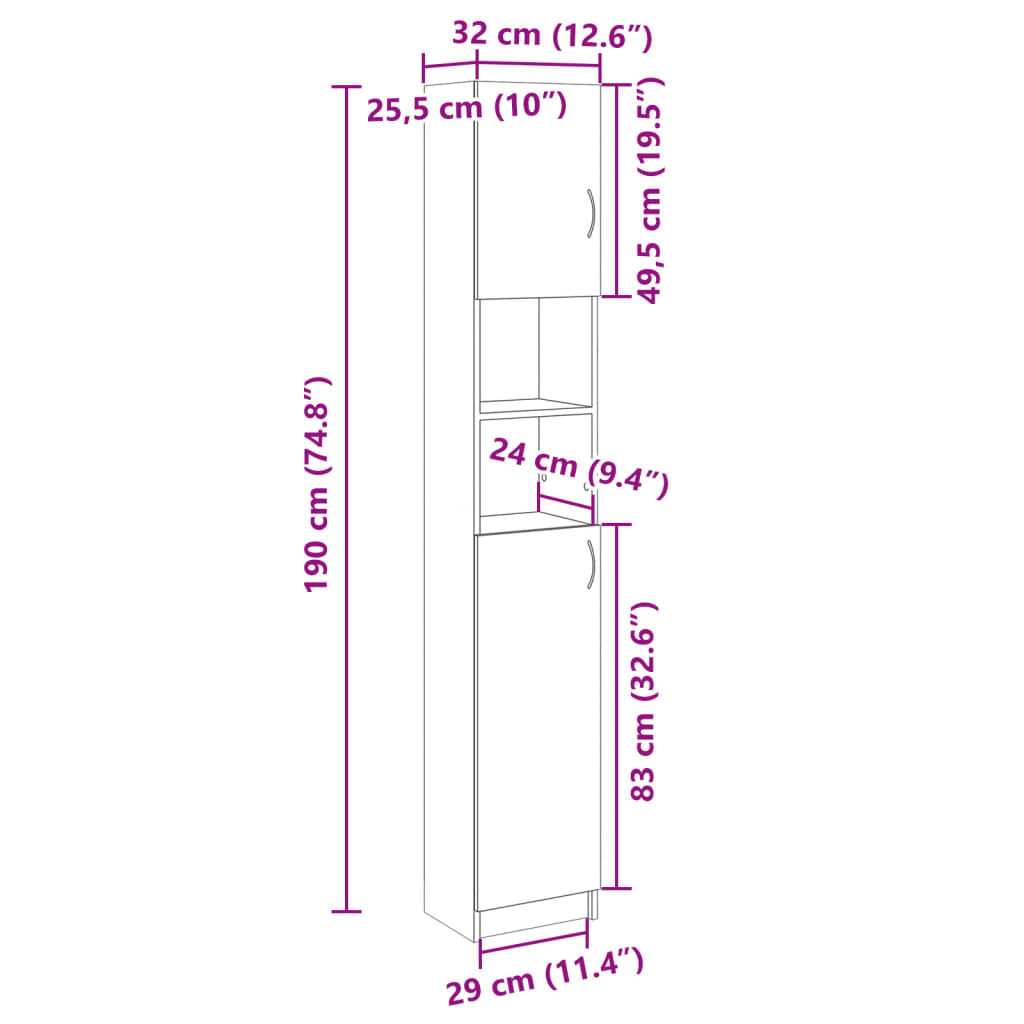 vidaXL Badkamerkast 32x25,5x190 cm spaanplaat sonoma eikenkleurig