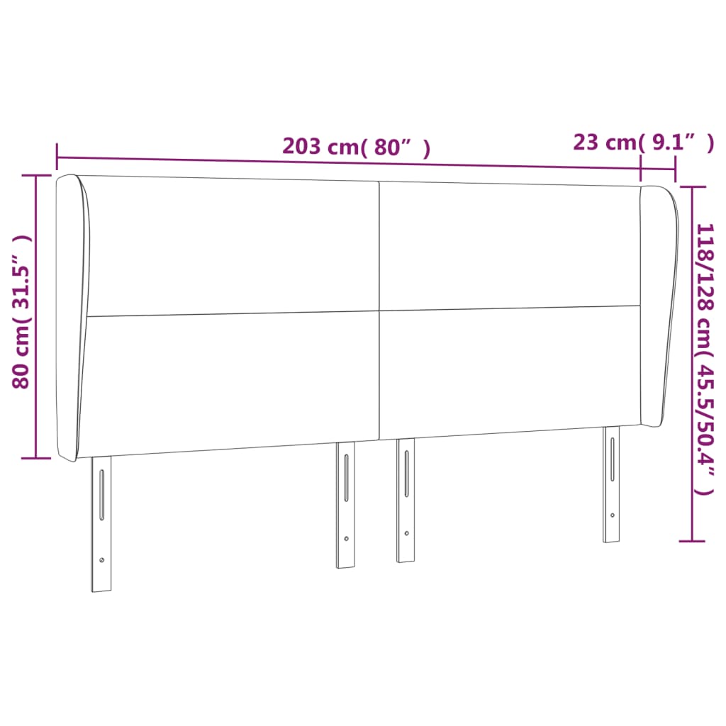 vidaXL Hoofdbord met randen 203x23x118/128 cm fluweel donkergrijs