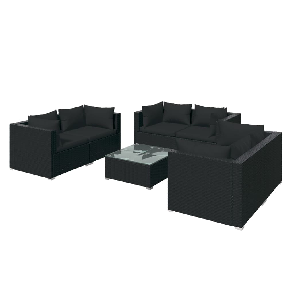 vidaXL 7-delige Loungeset met kussens poly rattan zwart