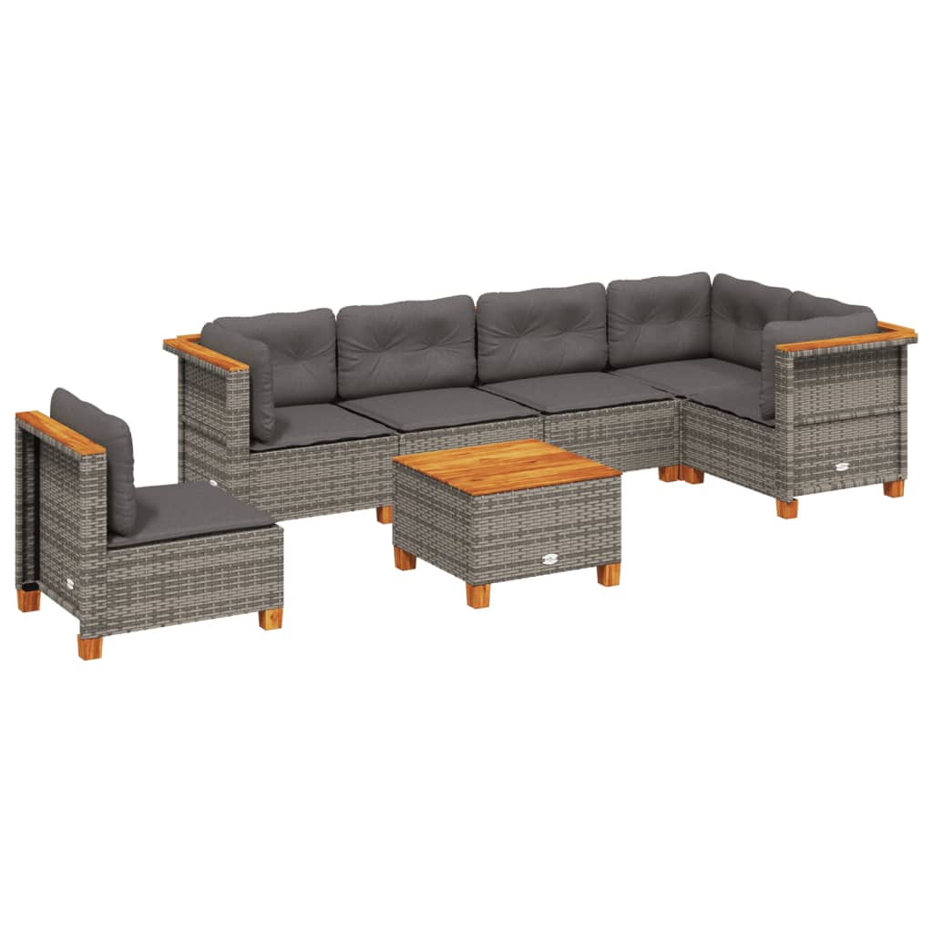 vidaXL 7-delige Loungeset met kussens poly rattan grijs