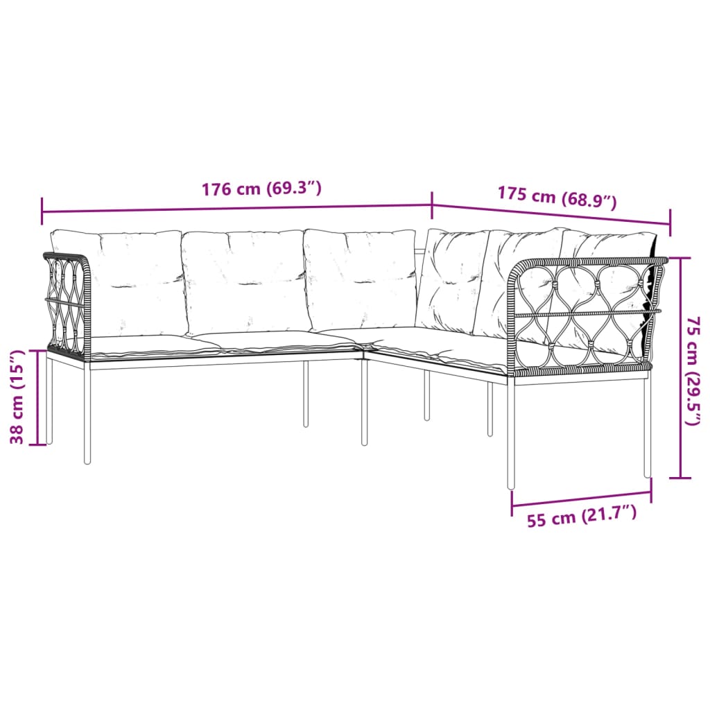 vidaXL Loungeset met kussens staal en textileen zwart