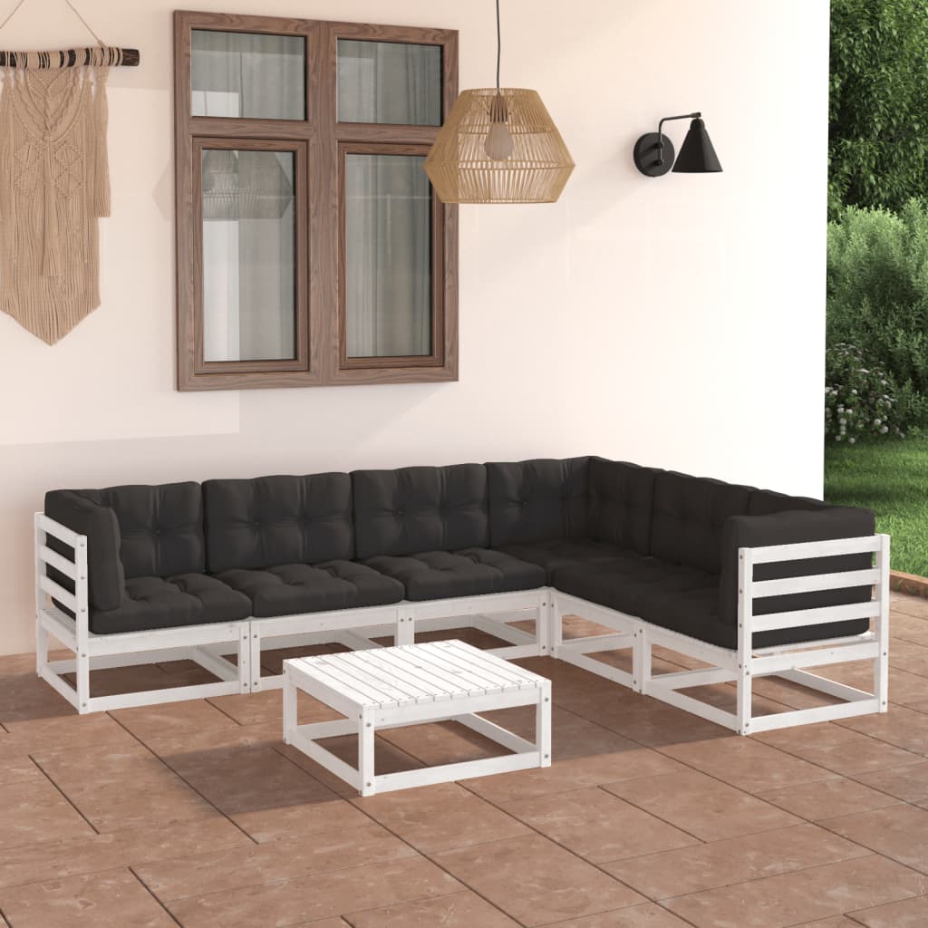 vidaXL 7-delige Loungeset met kussens massief grenenhout wit