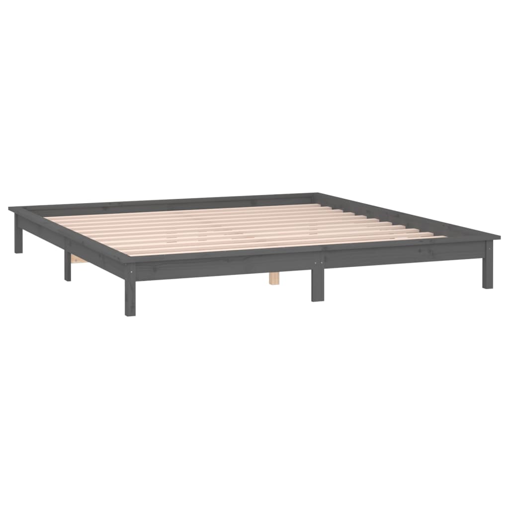 vidaXL Bedframe LED massief hout grijs 200x200 cm