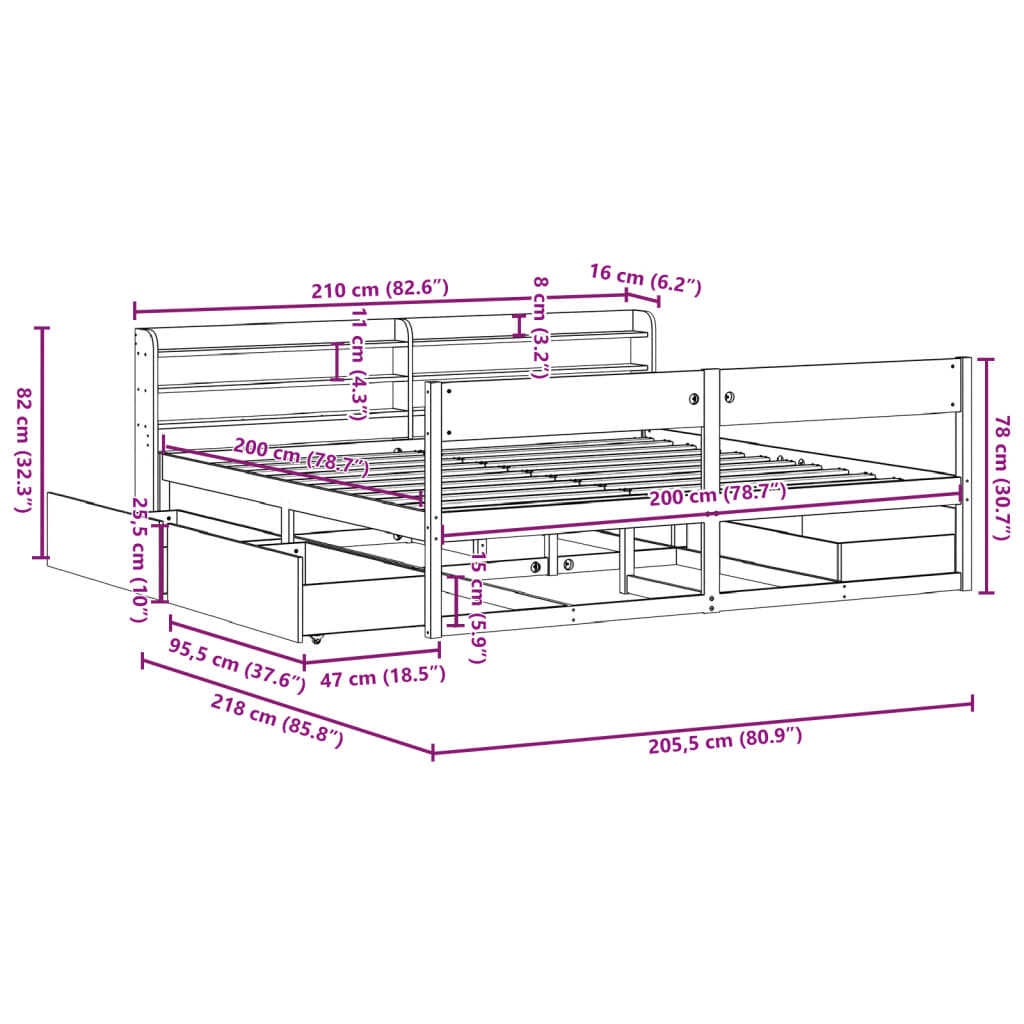 vidaXL Bedframe zonder matras massief grenenhout wasbruin 200x200 cm