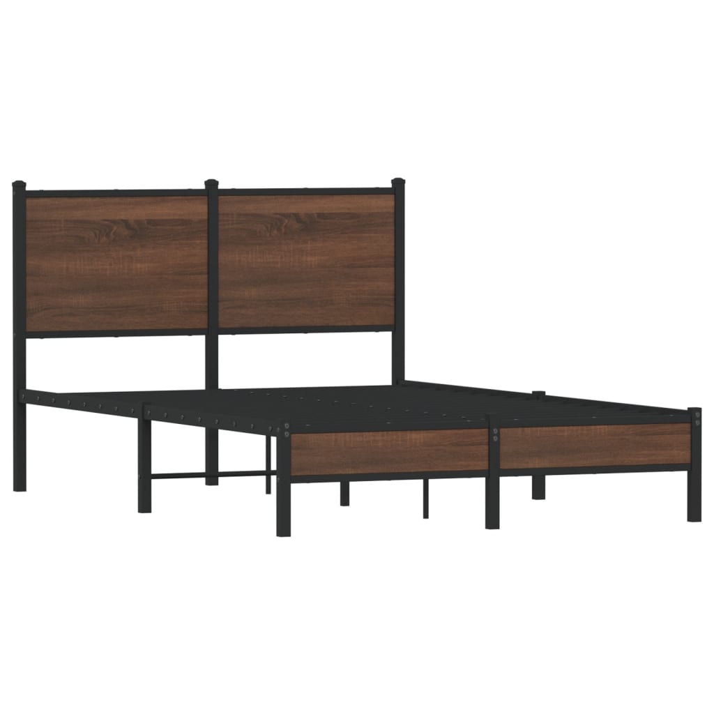 vidaXL Bedframe met hoofdbord metaal bruin eikenkleurig 120x190 cm