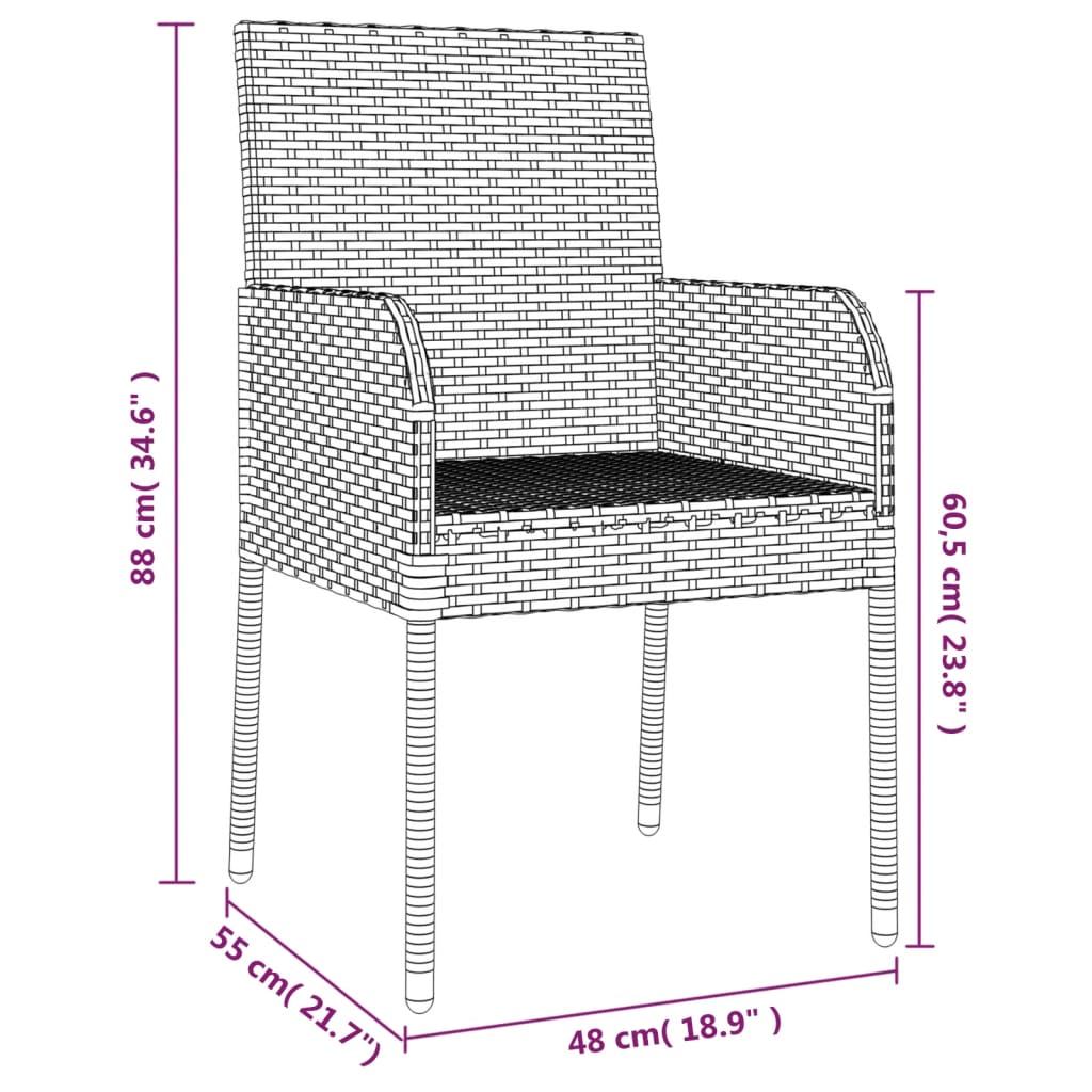 vidaXL 7-delige Tuinset met kussens poly rattan zwart