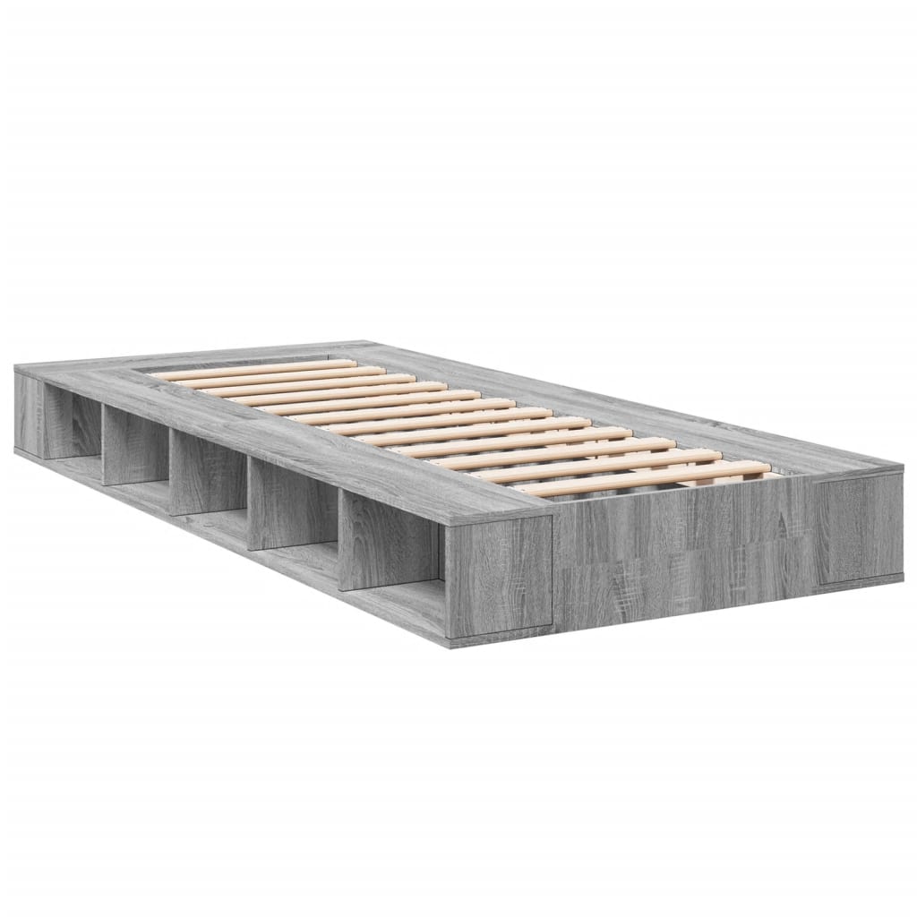 vidaXL Bedframe bewerkt hout grijs sonoma eikenkleurig 100x200 cm