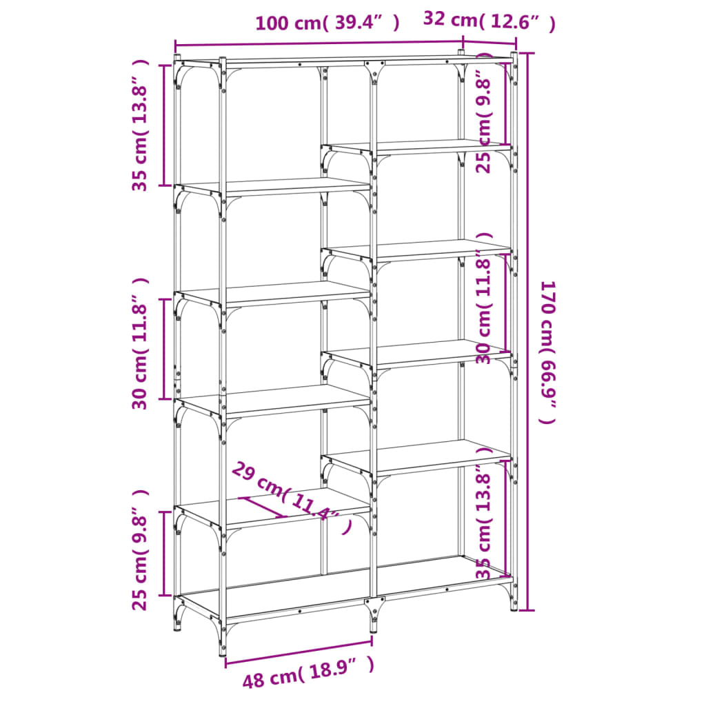 vidaXL Boekenrek 100x32x170 cm bewerkt hout en ijzer zwart