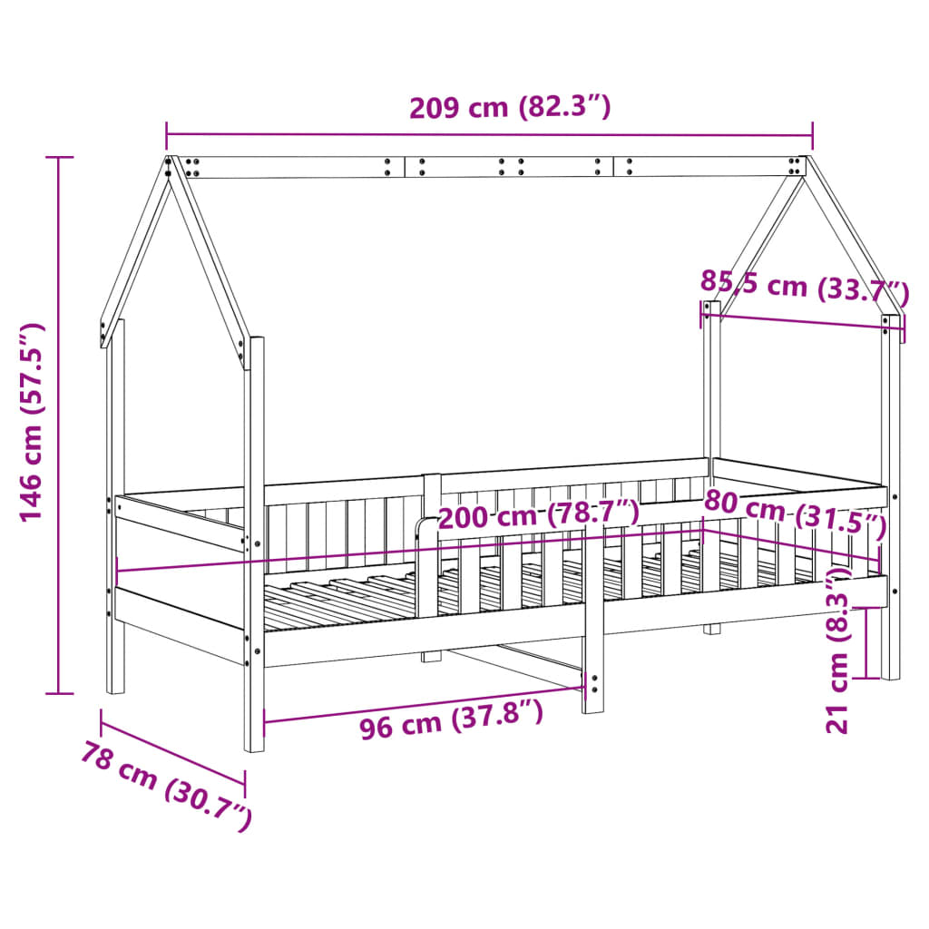 vidaXL Bedhuis wit massief grenenhout 80x200 cm