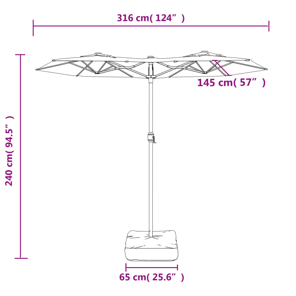 vidaXL Parasol dubbel dak met LED 316x240 cm azuurblauw