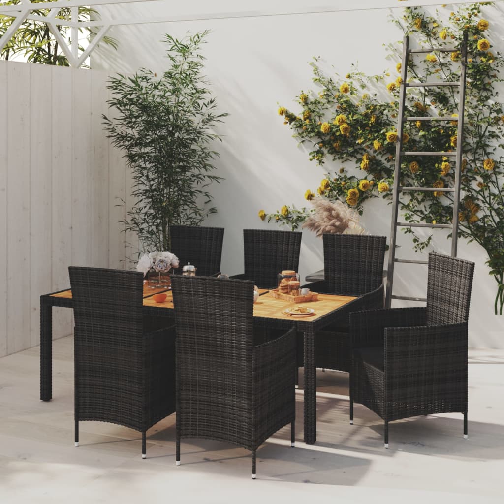 vidaXL 7-delige Tuinset met kussens poly rattan zwart