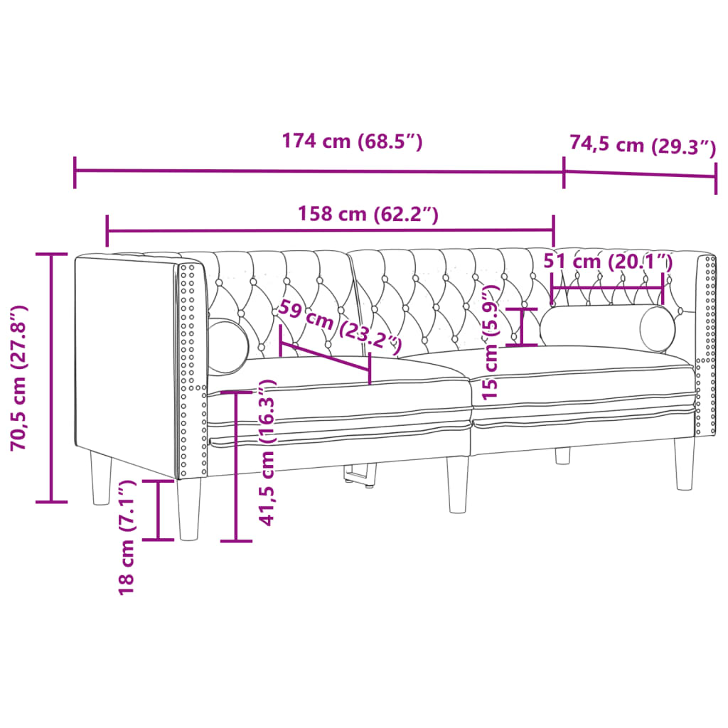 vidaXL 3-delige Loungeset Chesterfield met bolsters fluweel lichtgrijs