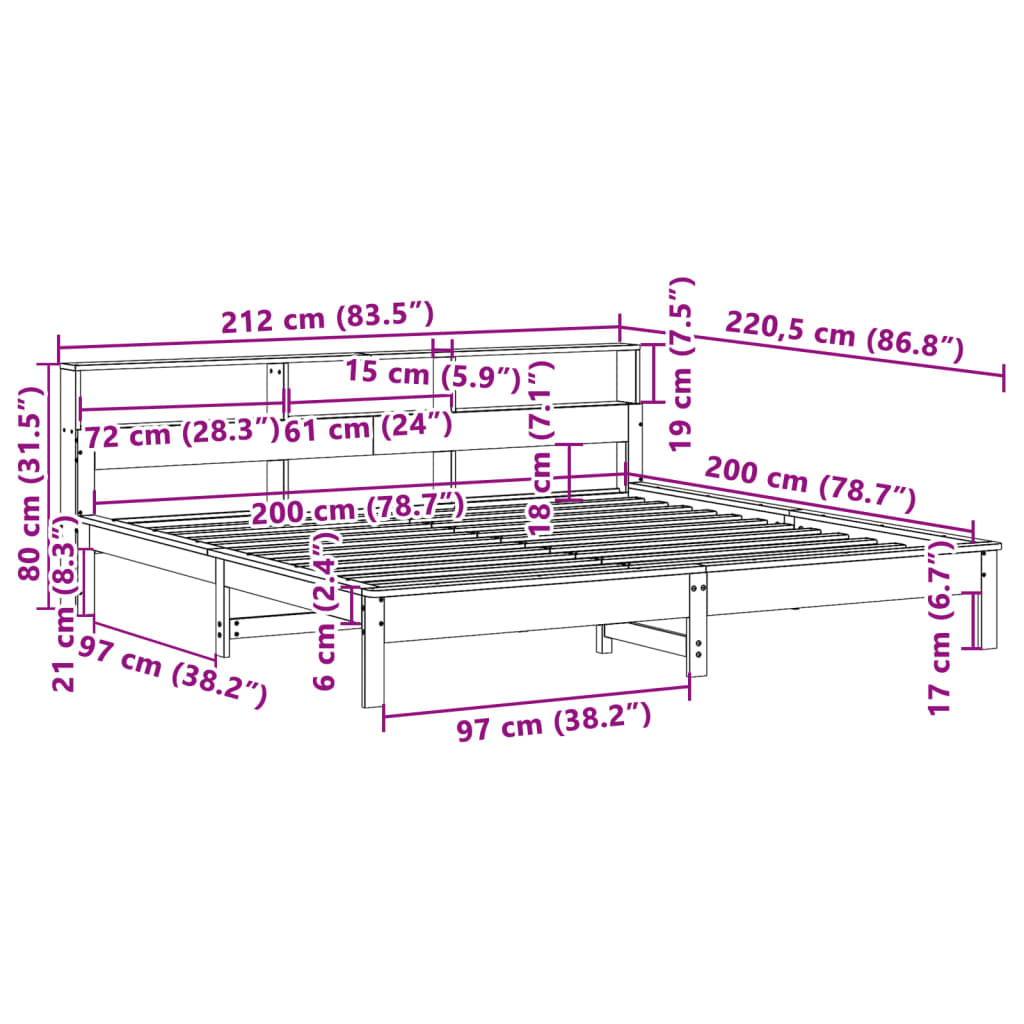 vidaXL Bedframe zonder matras massief grenenhout wit 200x200 cm