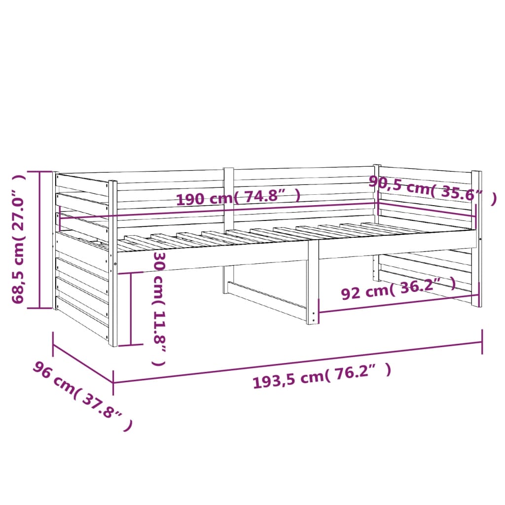 vidaXL Slaapbank 90x190 cm massief grenenhout zwart